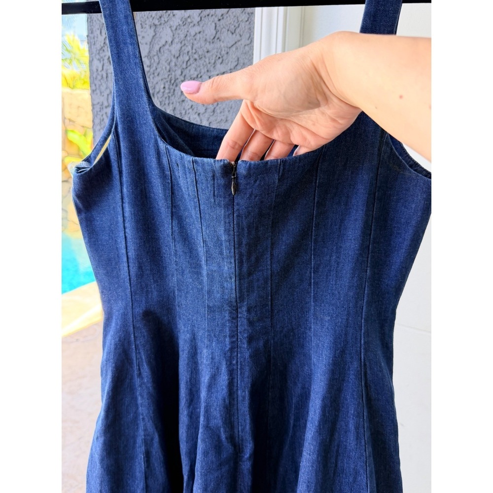 KUT Amelie Denim Dress, Square Neck Fit and Flare Mini Dress with Pockets - Picture 7 of 9